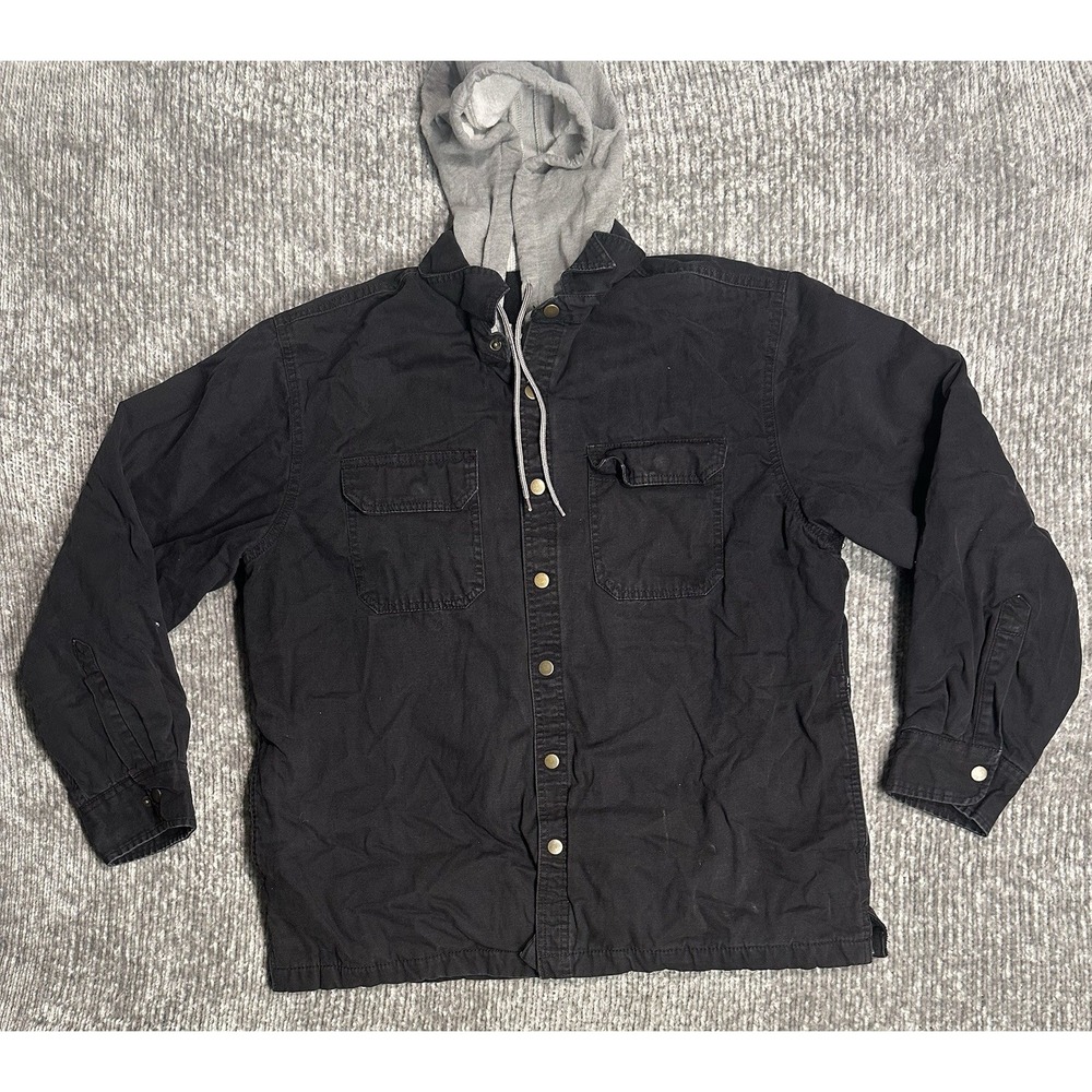 Vintage Men's Black Denim Jacket Faded Glory Medium Hooded